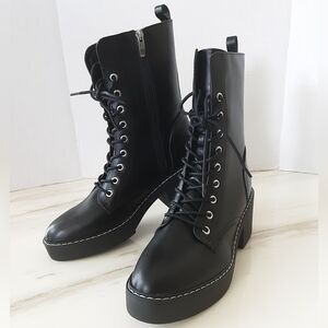 NINE WEST Den Black Vegan Leather Platform Combat Boots Sz 10 - NWOT